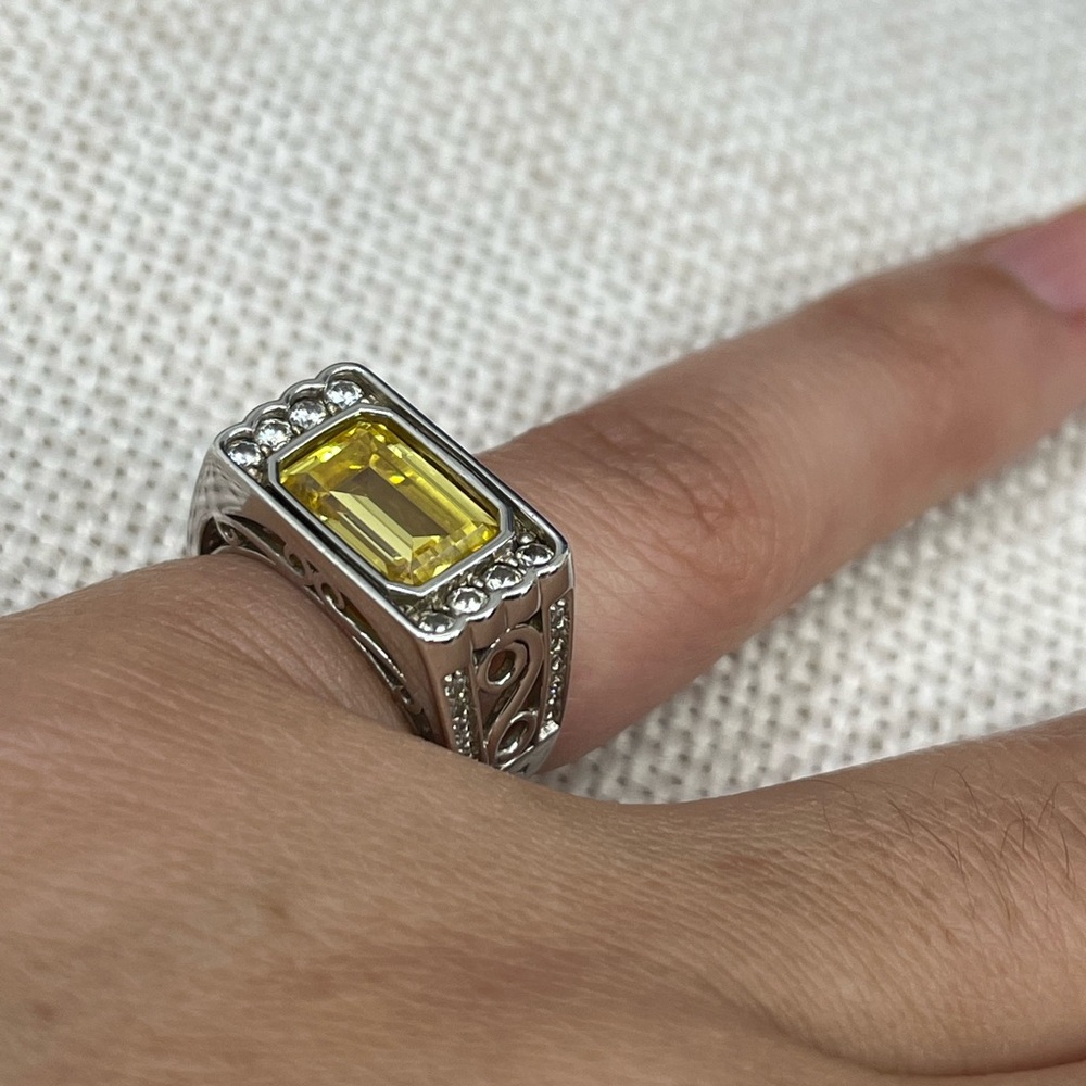 Vintage 925 Sterling Silver SWJ CZ Statement Ring – Yellow Emerald Cut Size 5.75 - Picture 13 of 17